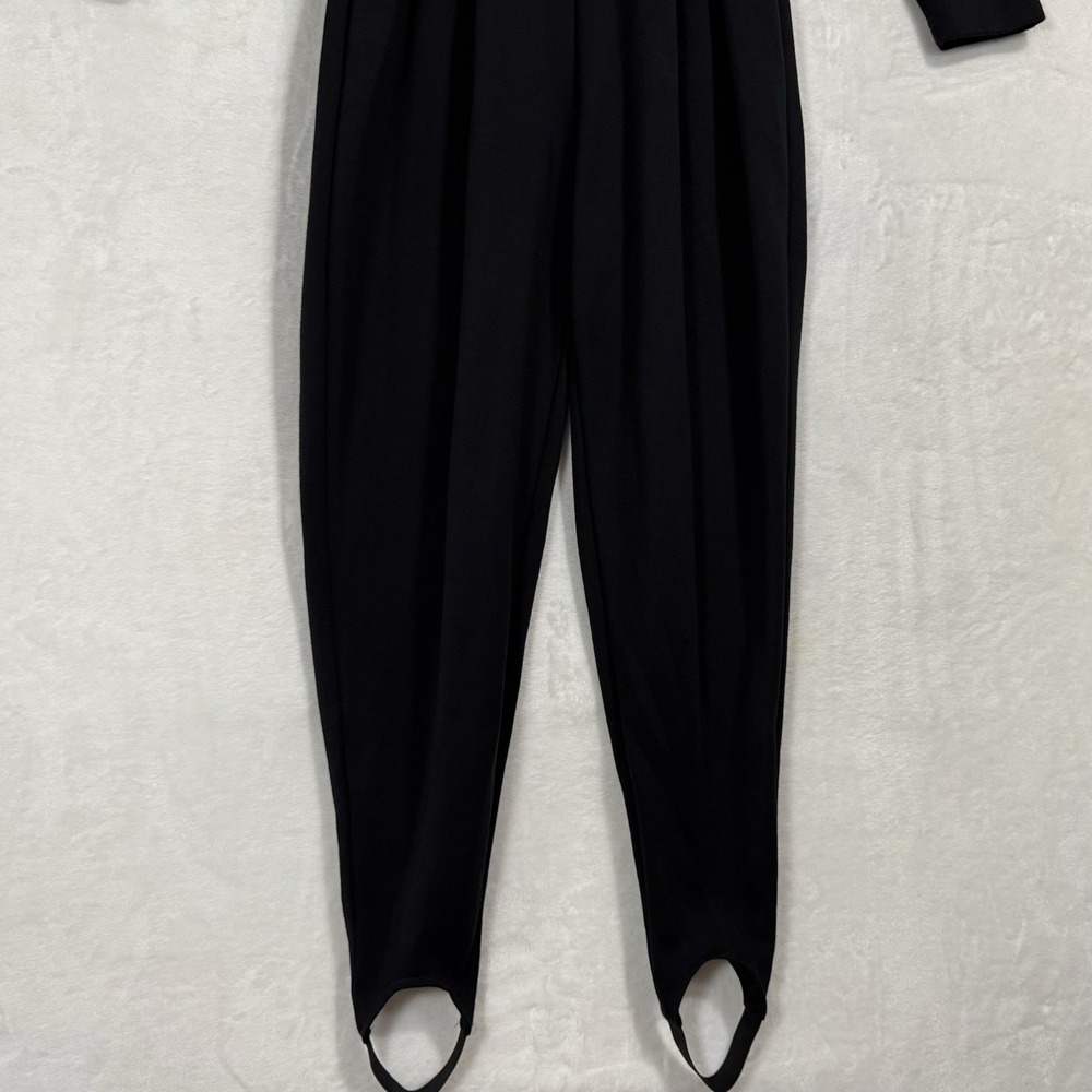 Vintage Long Sleeve‎ Pleated Knit Jumpsuit Stirrups Size M Black Minimalist Chic - Picture 4 of 15